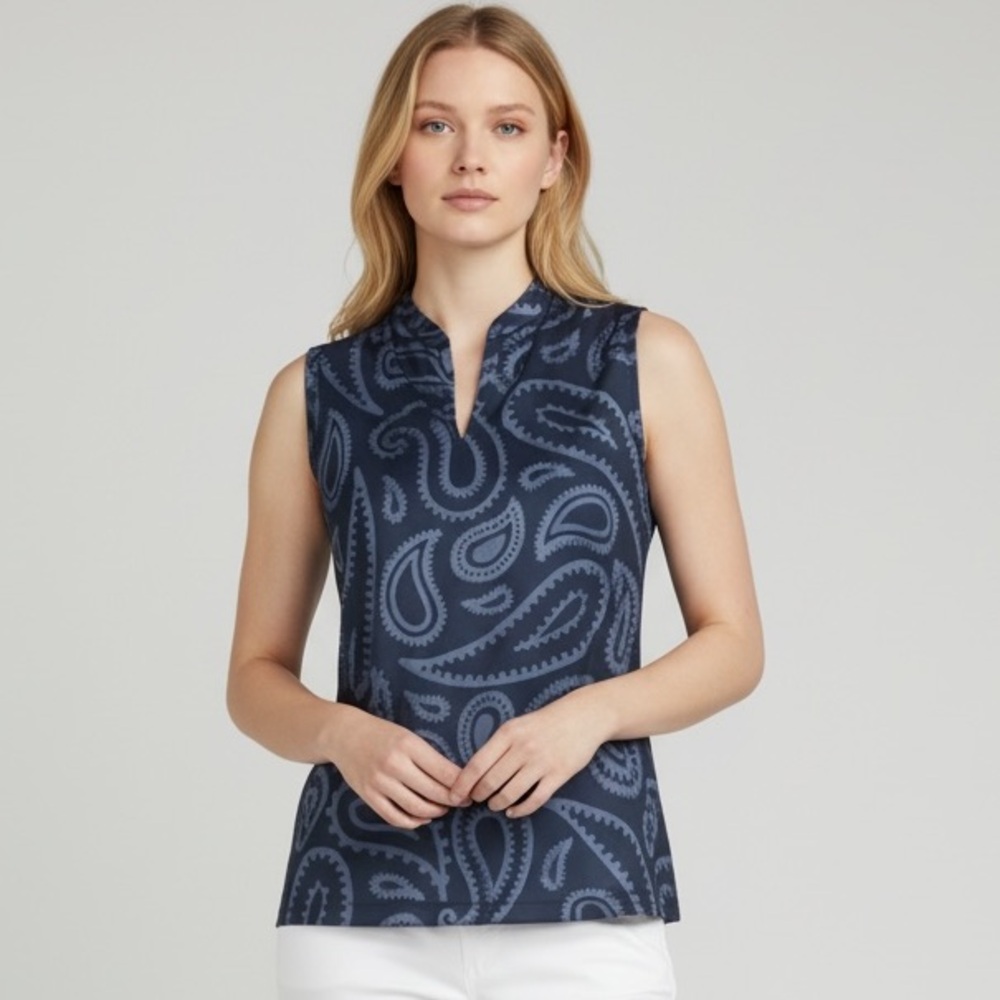 Nike Women's Dri-FIT Victory Jacquard Sleeveless Golf Polo NWT Blue